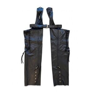 Harley Davidson Chaps Womens Black SzL Side Ties 2012 Leather Zip/Buttons W/Belt